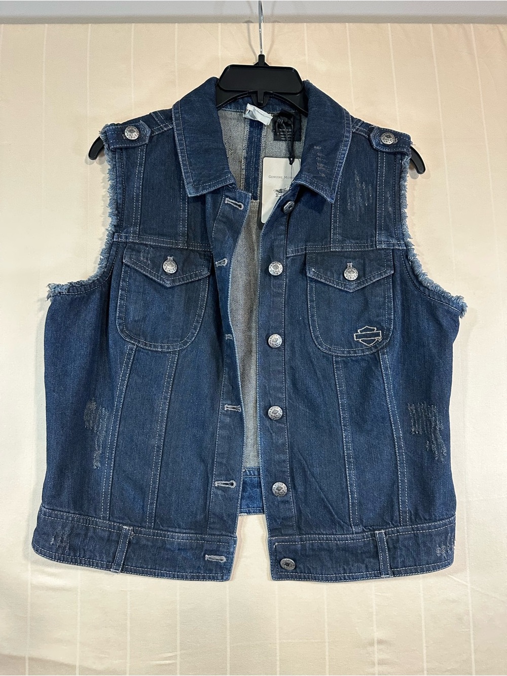 Harley-Davidson Distressed Americana Frayed Denim Vest Medium 96152-17VW